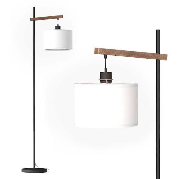 Avex 61 in. White+Black Modern 1-Light Standard Floor Lamp with Pedal Switch and Drum Shade