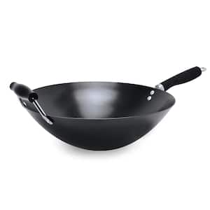 Ashley Joyce Chen Joyce Chen Professional Series 14-Inch Carbon Steel  Nonstick Wok Set with Lid and Maple Handles (10 Pieces), Black