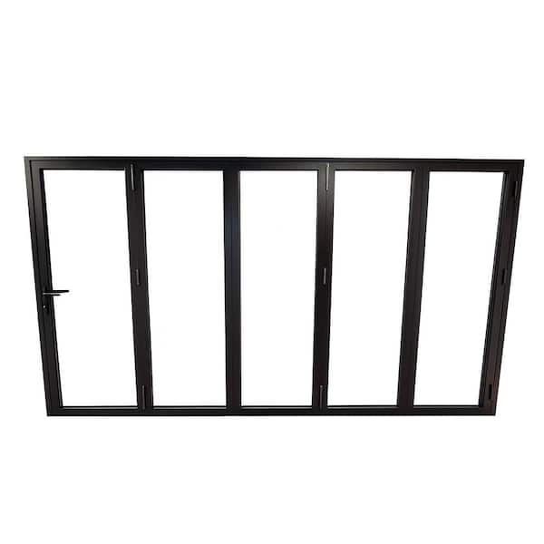 Teza B75 Series 144 in. x 80 in. Bifold 5-Panel Aluminum Patio Door Right Hand Black