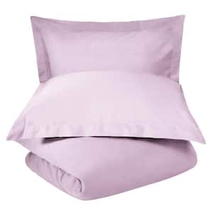 Lilac Solid Color Twin Cotton Duvet Cover Set