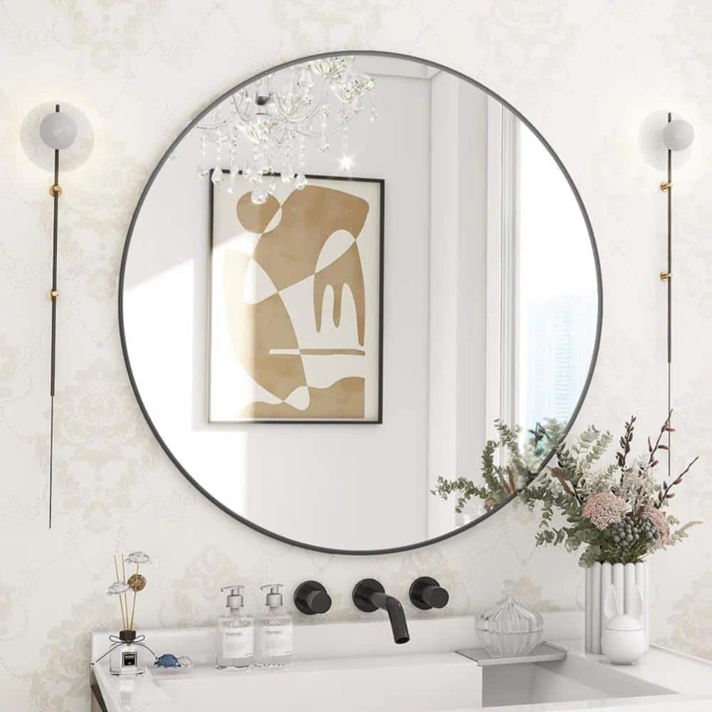 20 in. W x 20 in. H Round Aluminum Alloy Framed Bathroom Wall Mirror with Tempered Glass in Matte Black price history on PriceWatchPro