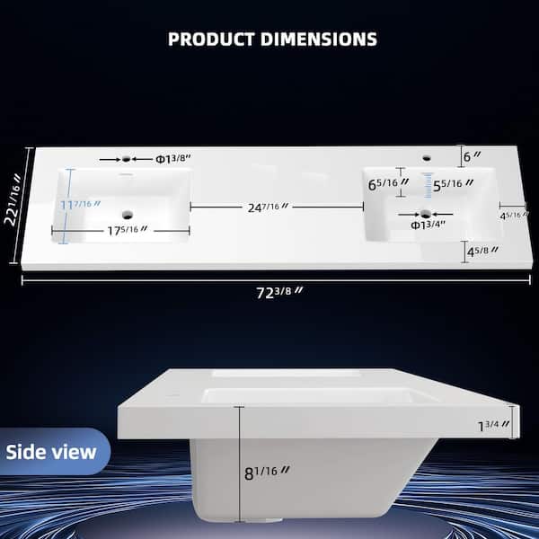 Zeafive Tor 72 in. W x 22 in. D Solid Surface Cultured Marble