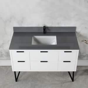 Helios 48 in. W x 22 in. D Single Sink Bath Vanity in White with Gray Composite Stone Top without Mirror