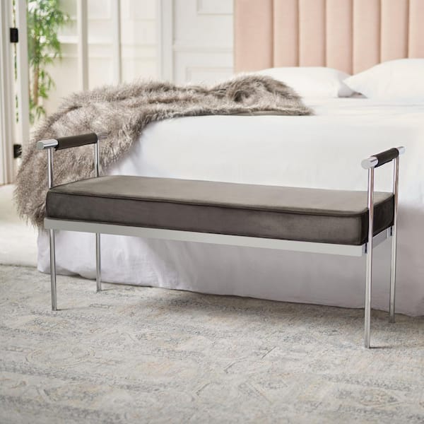 SAFAVIEH Pim Shale/Chrome Bedroom Bench with Cushion 48 in.