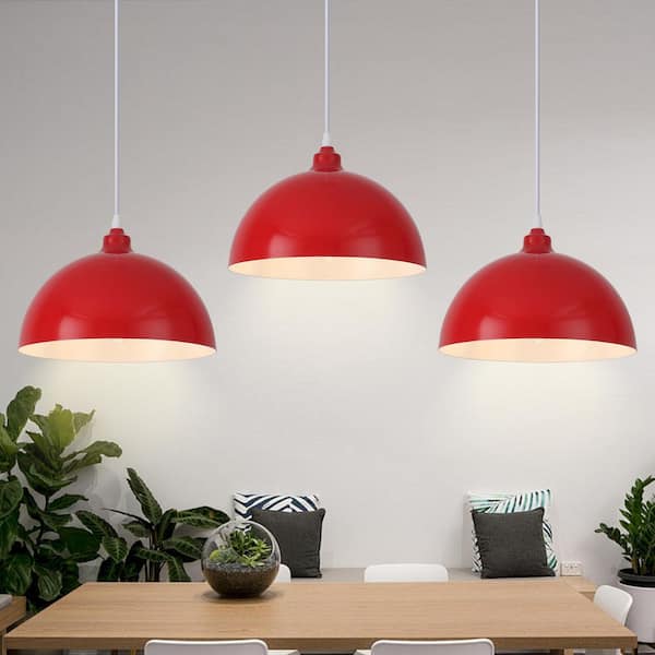 LWYTJO 60-Watt 1-Light Modern Industrial Red Dome Shaded Pendant