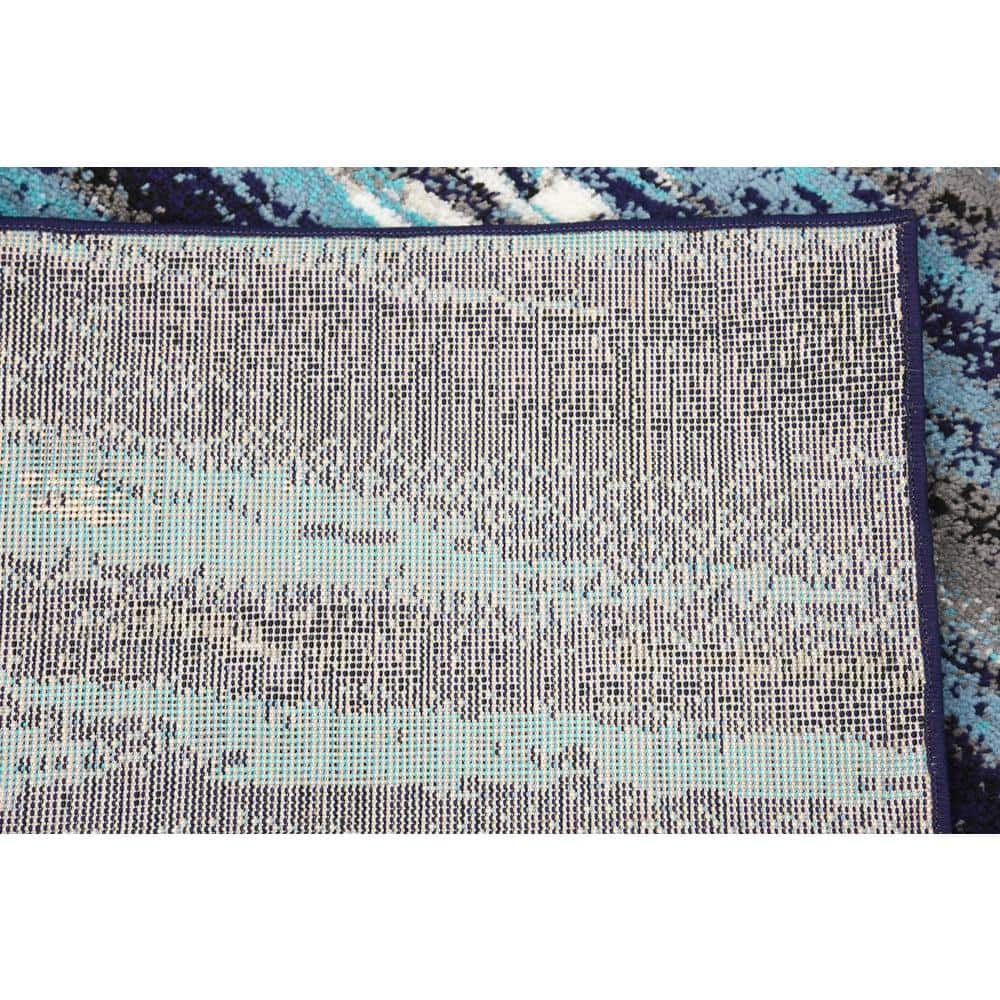 Navy Blue Abstract Synthetic 4' x 6' Area Rug