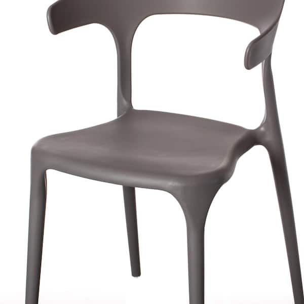 FABULAXE Modern Plastic Outdoor Dining Chair with Open U Shaped Back in Grey Set of 2 QI004228.GY.2 The Home Depot