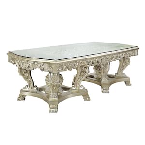 Sorina Antique Gold Finish Glass 48 in. Double Pedestal Dining Table Seats 8