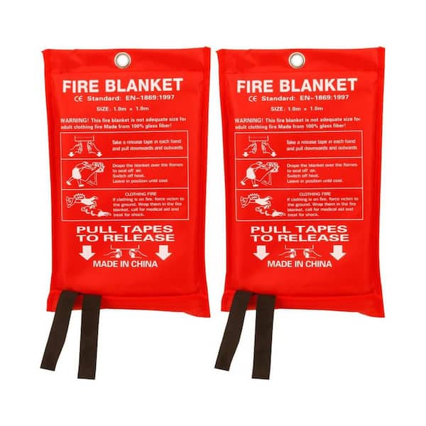 Fiberglass Emergency Fire Blanket Survival Safety Cover for Kitchen Home Car Office Warehouse 2 Pack