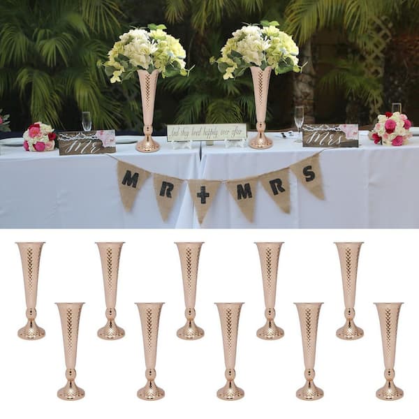 YIYIBYUS 26.38 in. Tall Metal Flower Holder Wedding Decoration Trumpet Vase  in Gold (2-Pieces) HG-HSYXF-6637 - The Home Depot