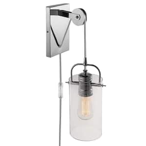 Allen 1-Light Chrome Plug-In or Hardwire Wall Sconce with 6 ft. Cord