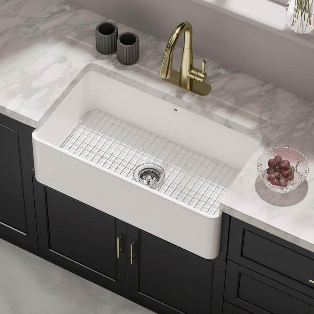 33 in. Farmhouse Kitchen Sink, Fireclay Wide Single Bowl Apron Front Sink Fits For 36 in. Cabinet, With Sink Accessories price history on PriceWatchPro