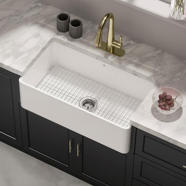 Los Flexi 33 in. Farmhouse Kitchen Sink, Fireclay Wide Single Bowl Apron Front Sink Fits For 36 in. Cabinet, With Sink Accessories