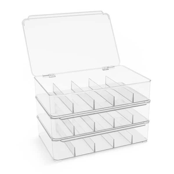 Set of 3 Stackable Organizers and Storage Container with Hinged Lid, Clear 10.5 in. x 2.3 in. Box Plastic Desk Organizer
