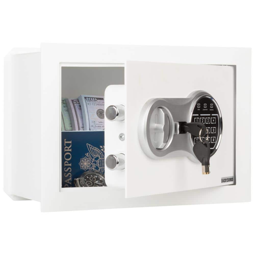White Digital In-Wall Safe with Keypad and Override Key