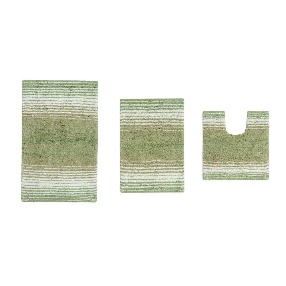 Sage Green Cotton 3-Piece Bathroom Rug Set with Contour