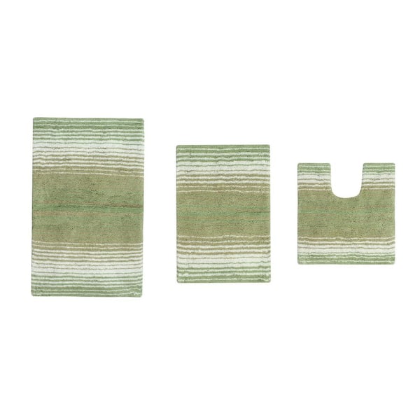 Home Weavers Inc Gradiation Collection Green Stripe Cotton 3 Piece Bath Rug Set