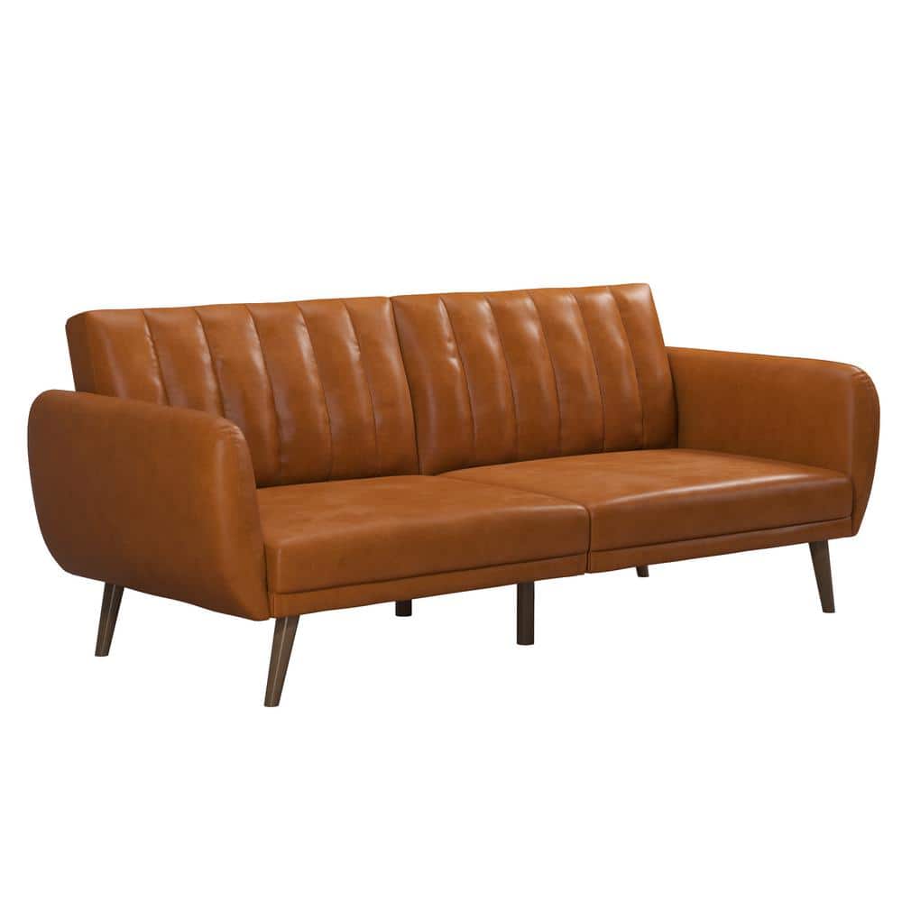 Brittany Camel Faux Leather Convertible Sleeper Sofa