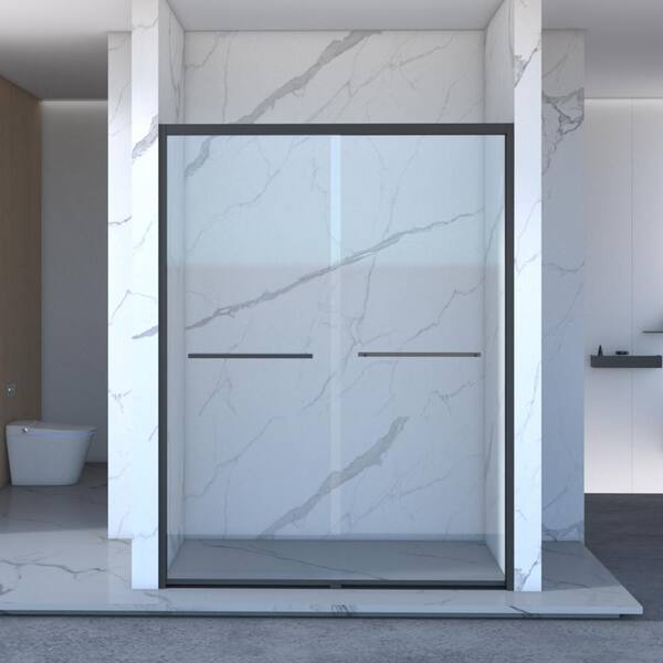 Staykiwi 60 in. W x 70 in. H Sliding Frameless Shower Door in Matte Black Finish with Clear Glass