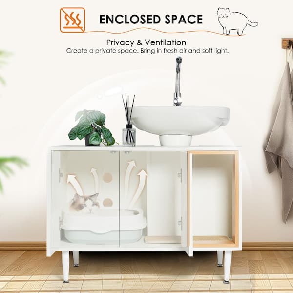 maocao hoom Bathroom Sink Cabinet with Cat Litter Box enclosure Hidden Litter Pet Washroom with Divider Indoor Cat House CXY P170694 The Home Depot