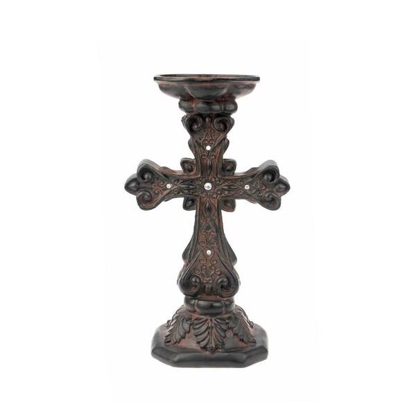 Stonebriar Collection 10 in. H Polyresin Cross Pillar Candle Holder