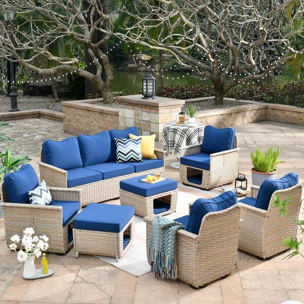 HOOOWOOO Sierra Beige 7-Piece Wicker Outdoor Patio Conversation Sofa ...