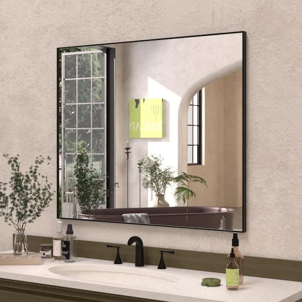 Hermitage Bath Sight 36 in. W x 30 in. H Rectangular Framed Wall Bathroom Vanity Mirror in Matte Black