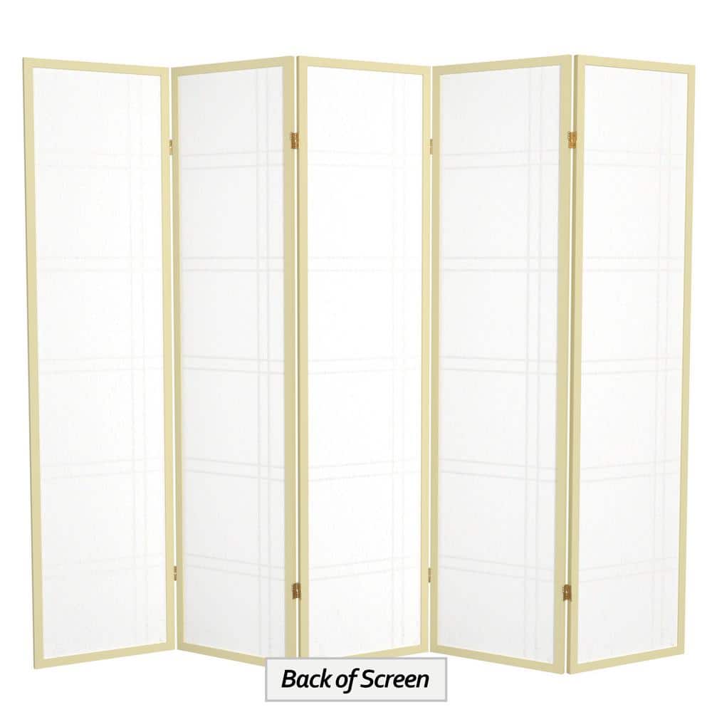 72" Tall Off-White Shoji 5-Panel Folding Room Divider