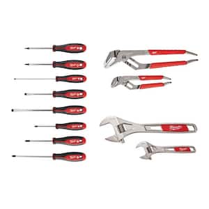 Screwdriver Set with 6 in. and 10 in. Adjustable Wrench Set and 6 in. and 10 in. Straight-Jaw Pliers Set (12-Piece)