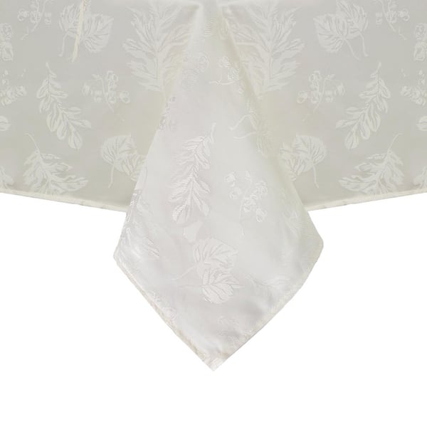 Elrene 52 in. W x 70 L. Ivory Elegant Woven Leaves Jacquard Damask Tablecloth
