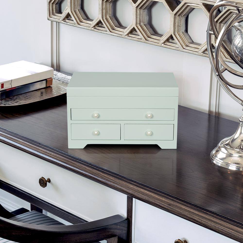 Seafoam Green Wooden Jewelry Box with Pearl Knobs