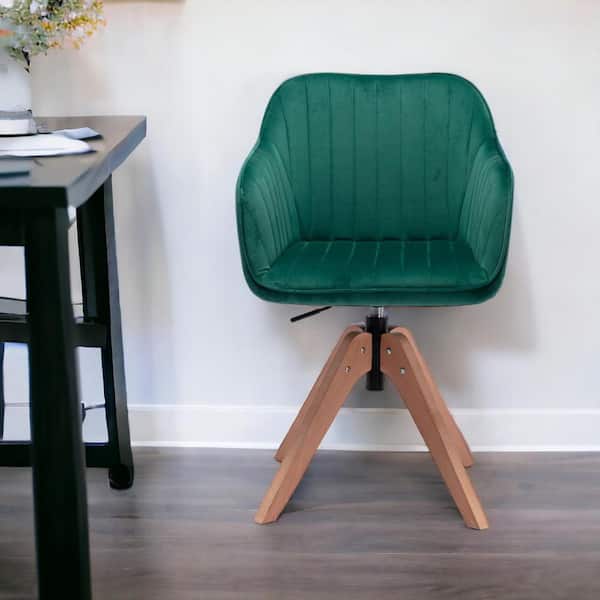 HomeRoots Tufted Green And Natural Velvet And Wood Arm Chair