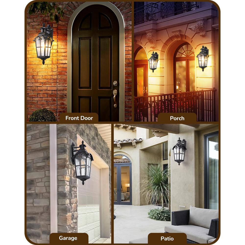20.2" Black Aluminum Outdoor Lantern Sconce with Frosted Glass