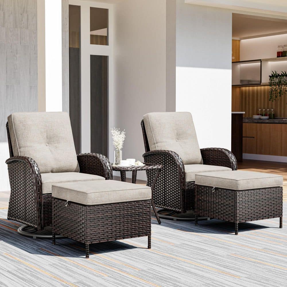 4-Piece Gray Wicker Patio Conversation Sofa Set with 3-Seat Sofa, Swivel Chairs, Coffee Table and Olefin Beige Cushions price history on PriceWatchPro
