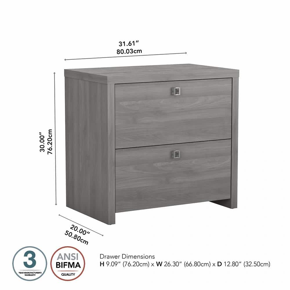 Modern Gray 2-Drawer Lateral File Cabinet with Satin Silver Hardware