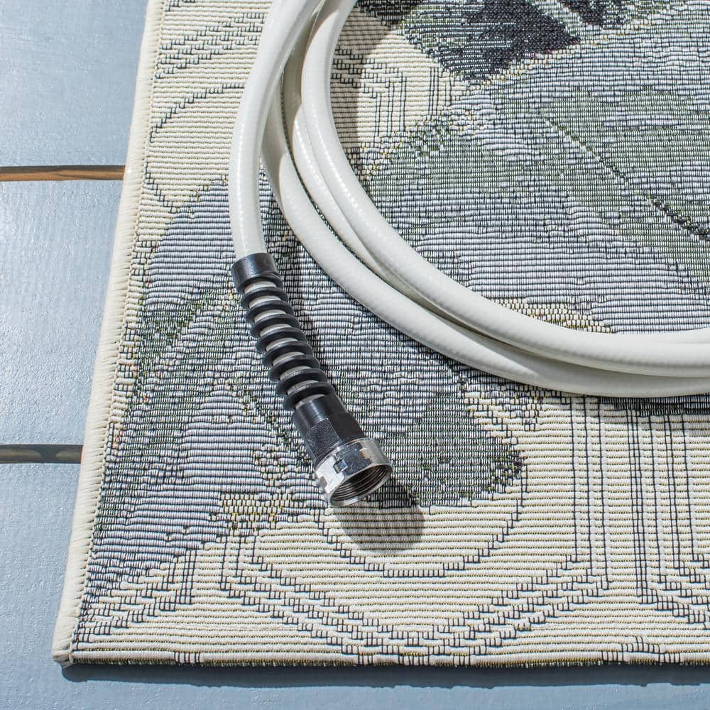 Tropical Paradise Gray Synthetic 9'10" x 12'5" Easy-Care Outdoor Rug