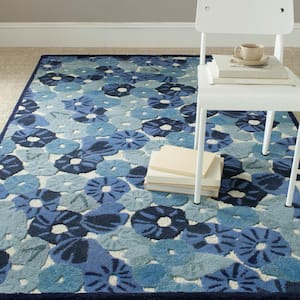 Martha Stewart Azurite Blue Doormat 3 ft. x 4 ft. Border Floral Area Rug