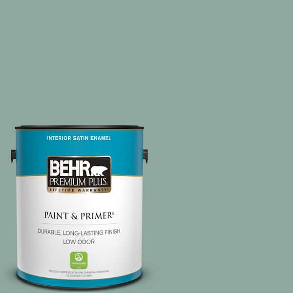 BEHR PREMIUM PLUS 1 gal. #S430-4 Green Meets Blue Satin Enamel Low Odor Interior Paint & Primer
