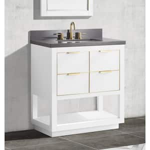 Allie 31 in. W x 22 in. D Bath Vanity in White with Gold Trim with Quartz Vanity Top in Gray with White Basin