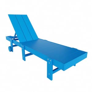 Laguna Pacific Blue Fade Resistant HDPE All Weather Plastic Outdoor Patio Reclining Adjustable Chaise Lounge with Wheels