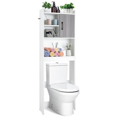 Over The Toilet Storage Cabinet, Double Door Bathroom Organizer w/ Shelf,  Grey