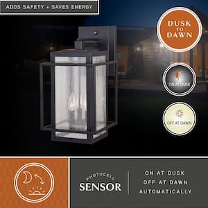 Hyde Park 3 Light Dusk to Dawn Bronze Mission Outdoor Wall Lantern Clear Glass