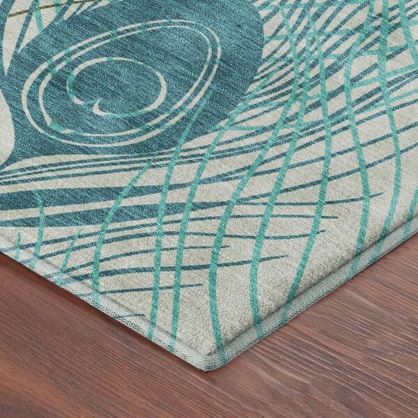 Mayfield Premium Machine Washable Abstract AMF2273 Aloe 3 ft. x 5 ft. Area Rug