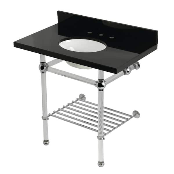 Kingston Brass Templeton 36 in. Granite Console Sink with Acrylic Legs in Black Granite/Polished Chrome