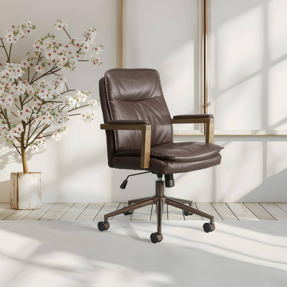 Woodlands Faux Leather Upholstered Office Chair in Chocolate with Non-Adjustable Arms