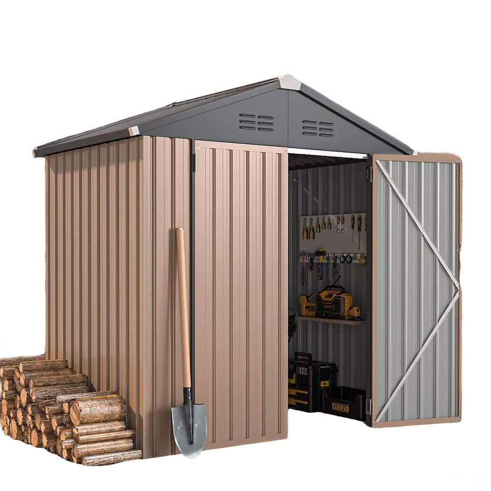 4 ft. W x 6 ft. D Arched Brown Metal Outdoor Storage Shed with Double Door for Garden, Backyard (24 sq. ft. ) price history on PriceWatchPro