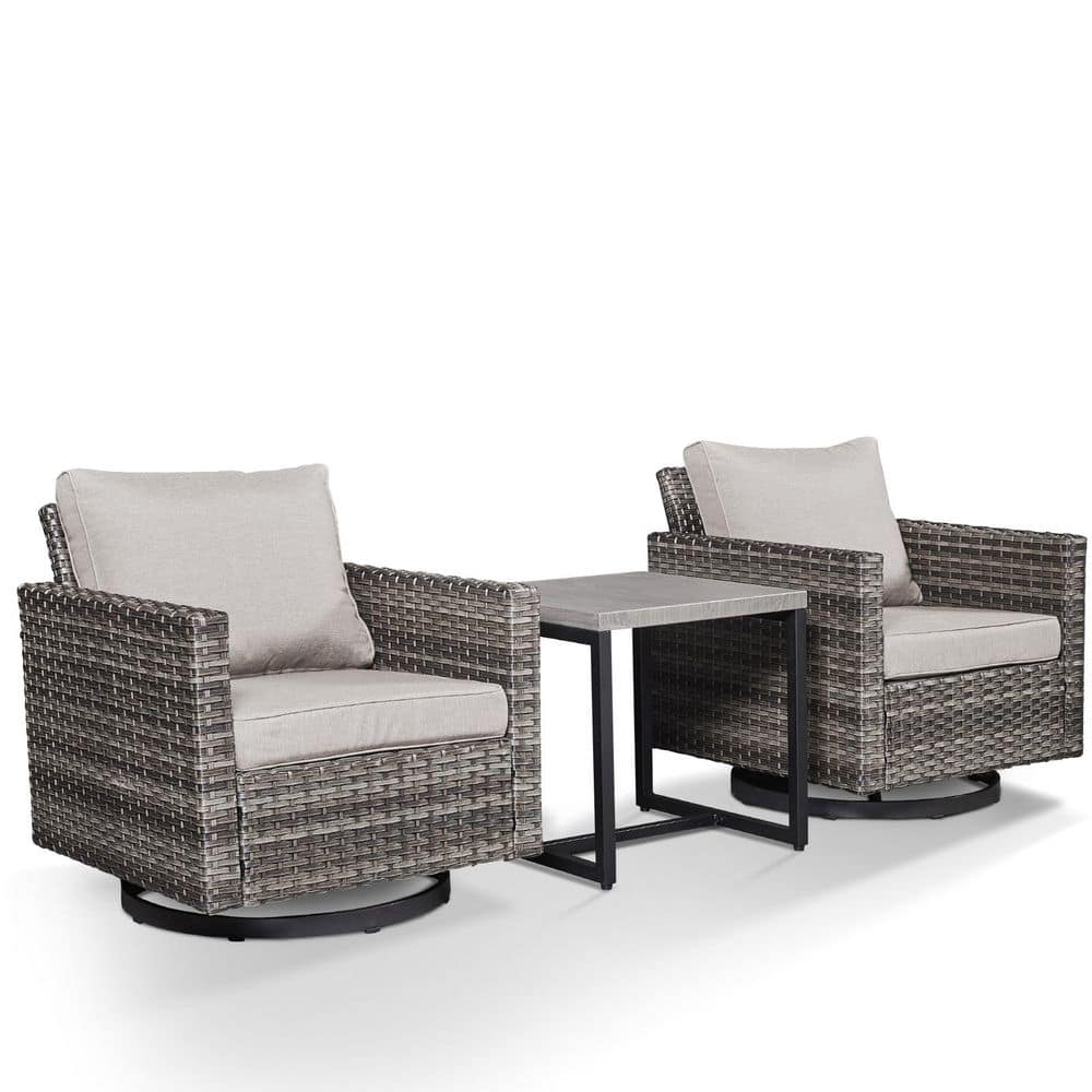Carlos 3-Piece All-Weather Gray Wicker Patio Conversation Set with Swivel Chairs and Beige Cushions price history on PriceWatchPro