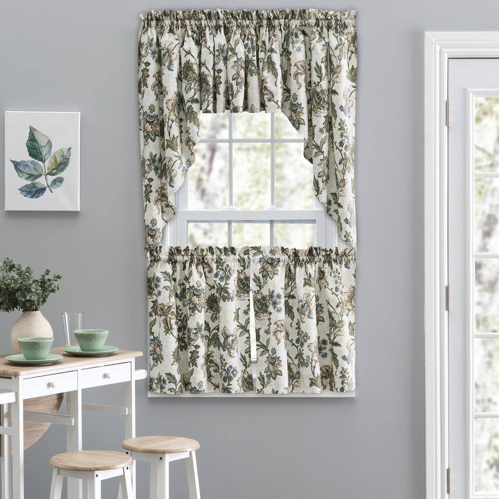 Madison Floral Blue and Natural Rod Pocket Valance