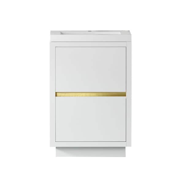 24 in. Freestanding Glossy White Bath Vanity with Glossy White Solid Surface Top Unassembled