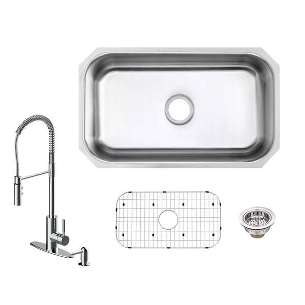 Schon All-in-One Undermount 18-Gauge Stainless Steel 30-1/2 in. 0-Hole Single Bowl Kitchen Sink with Pull Down Faucet